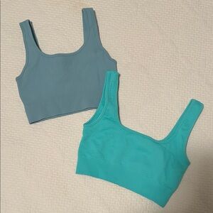Set of Two Ribbed Sports Bras in Blue and Teal